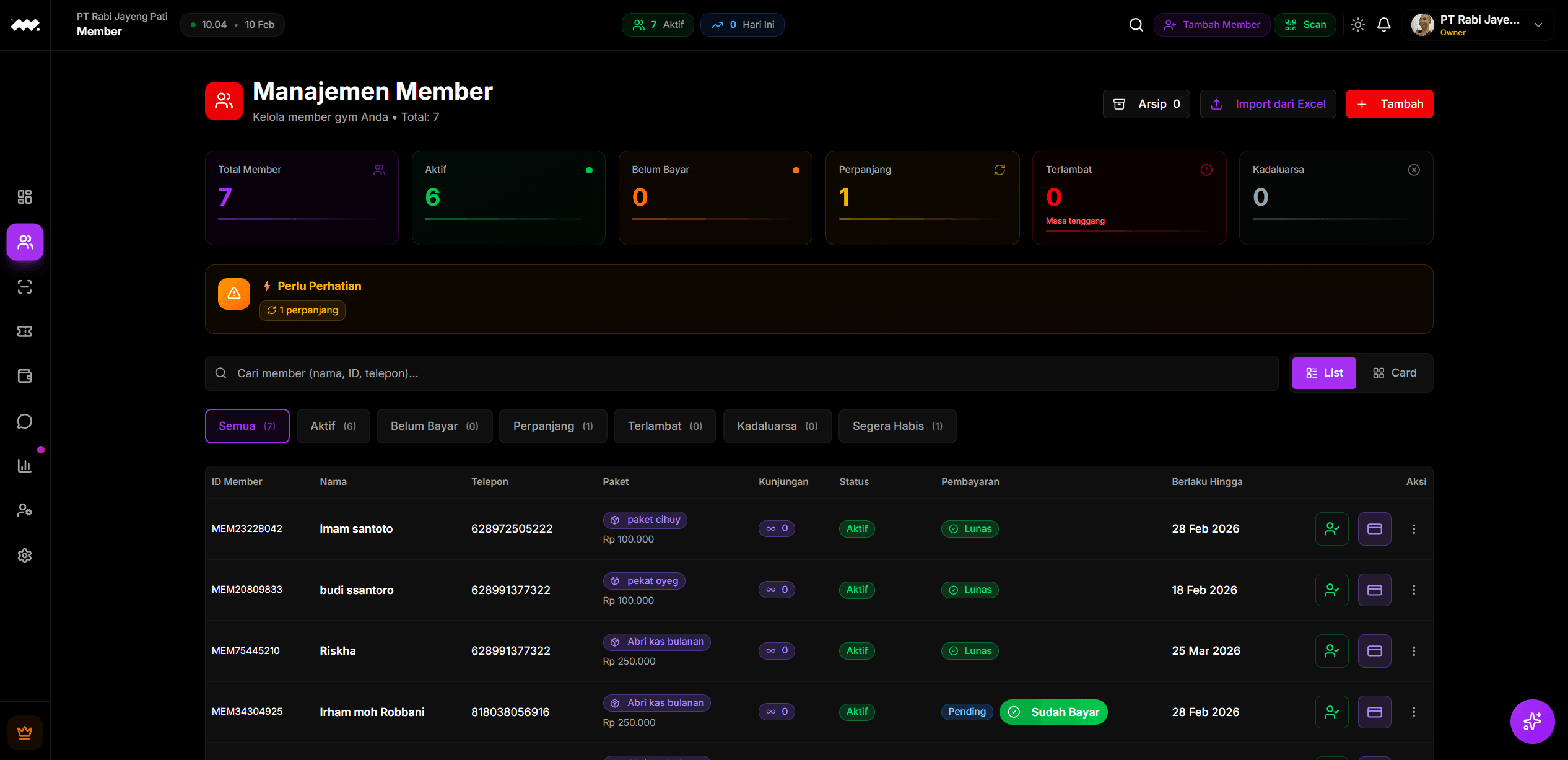 memverr dashboard